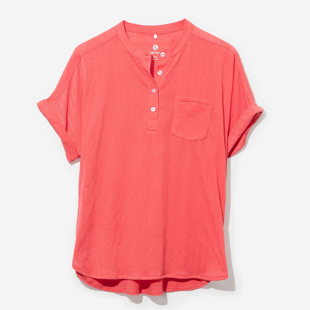 black monogrammed top on ashley - side view