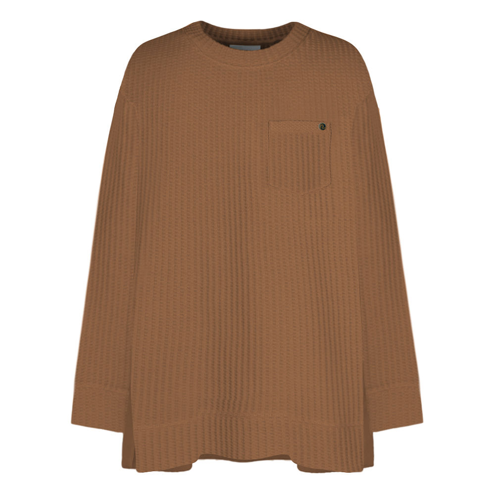 split image of hickory waffle crewneck sweatshirt