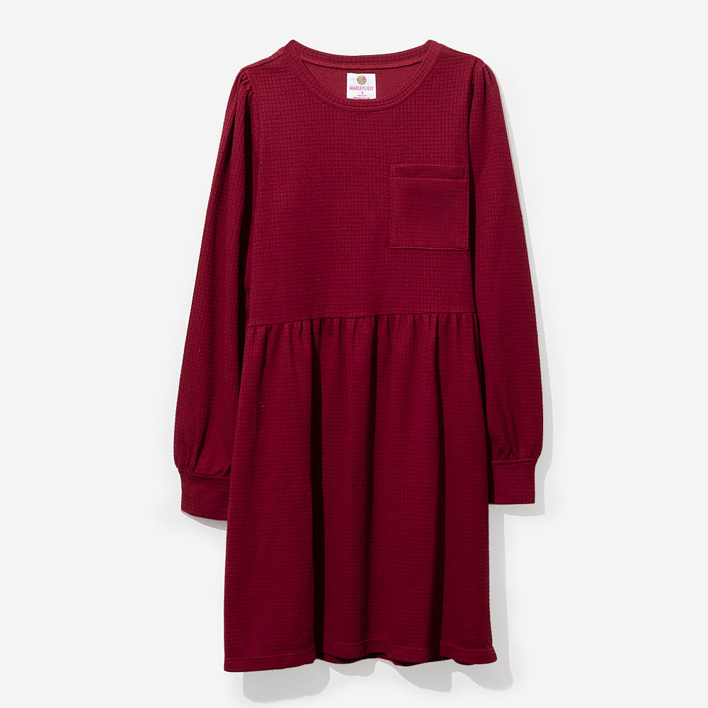 crimson waffle dress flatlay