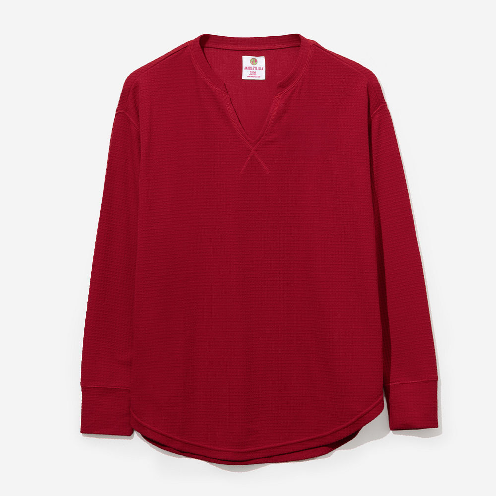 dusty rose waffle shirt on rachel back view