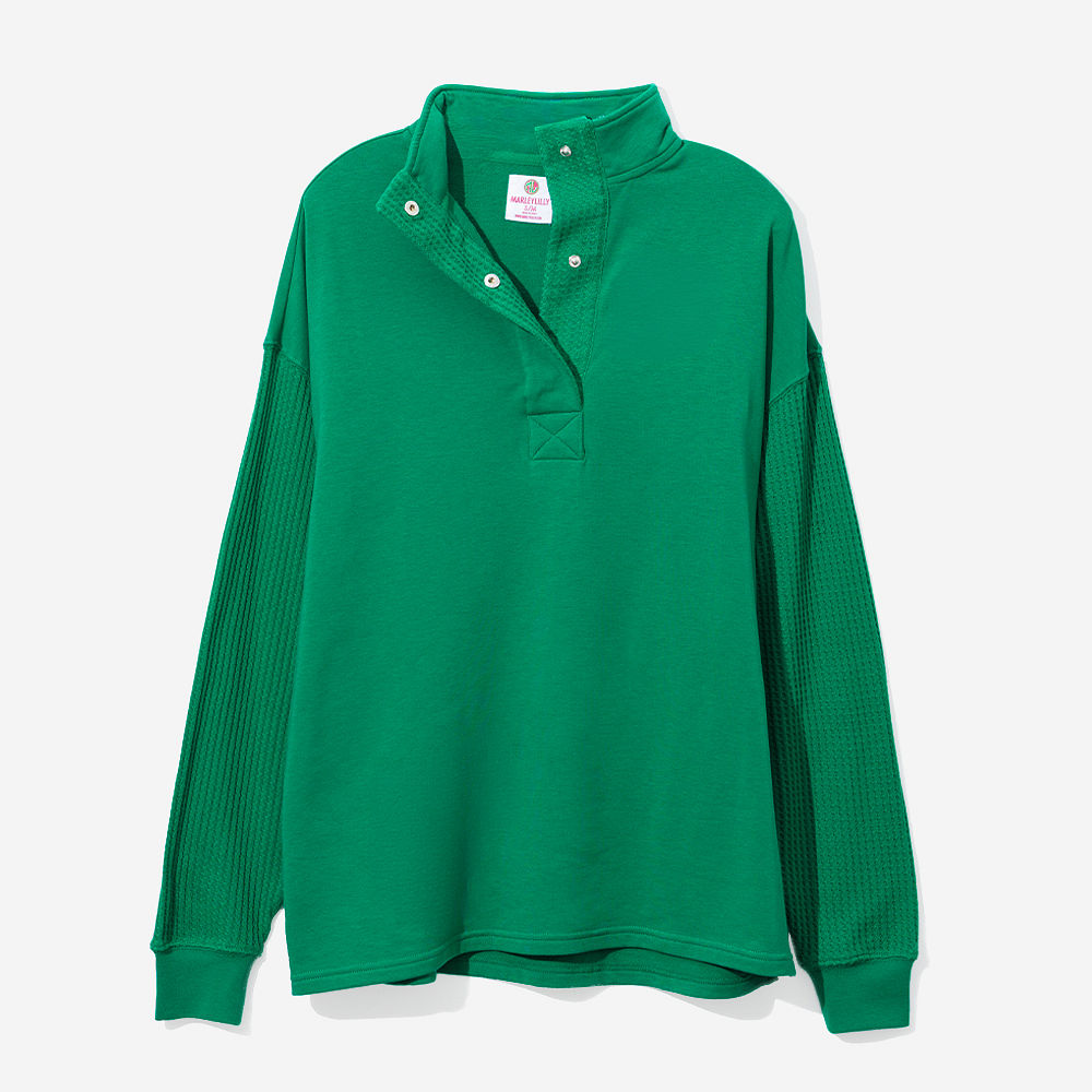 Monogrammed Waffle Snap Pullover | Green
