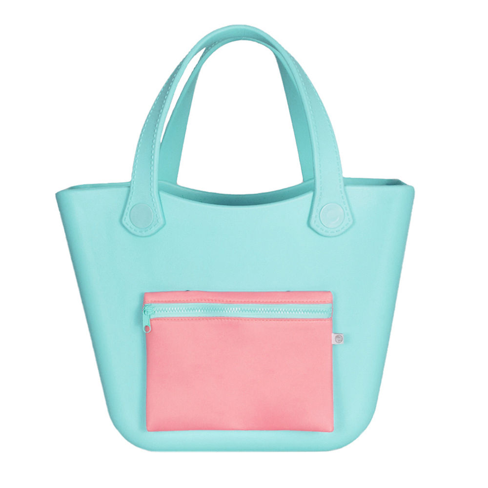 personalized coral floral beach bag at pool