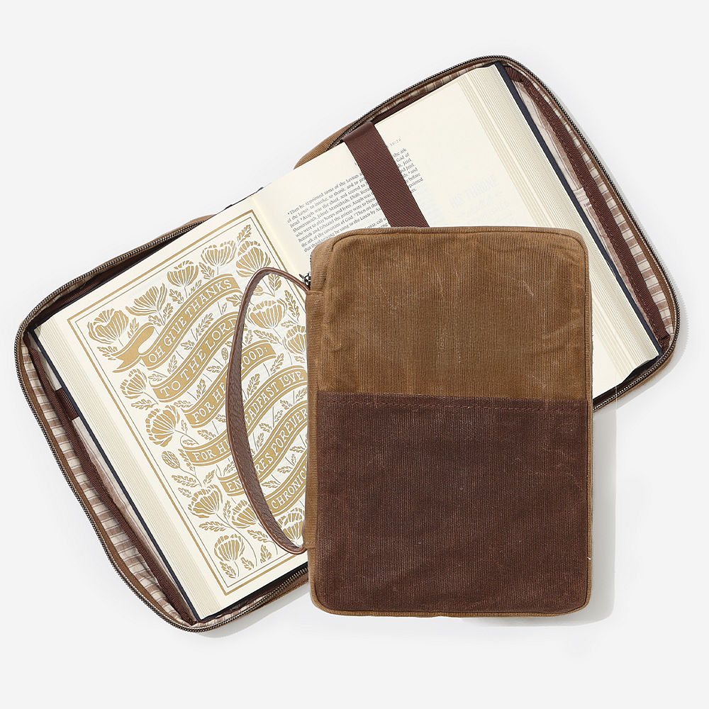 dark brown bible carrier with accessories
