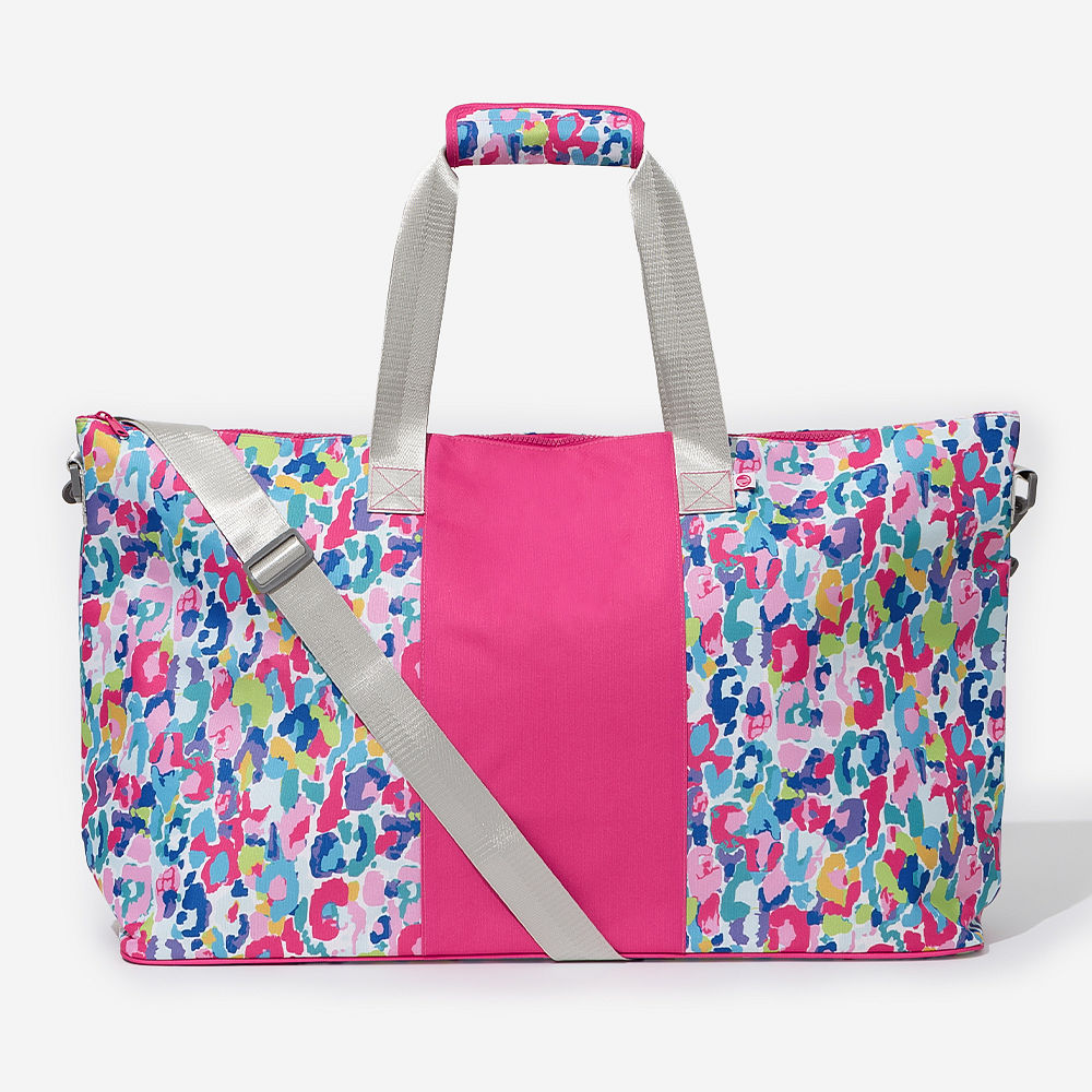 personalized weekend bag in french floral over shoulder handles