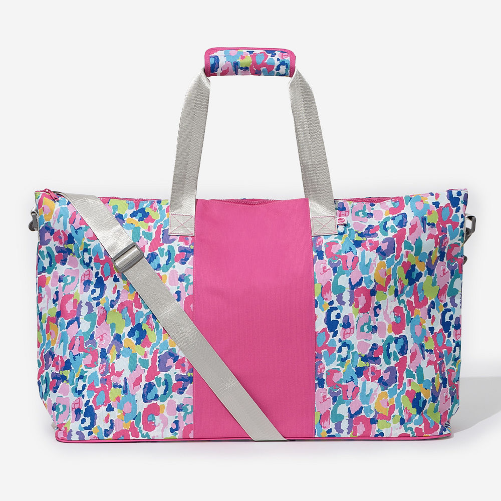 personalized weekend bag in french floral over shoulder handles