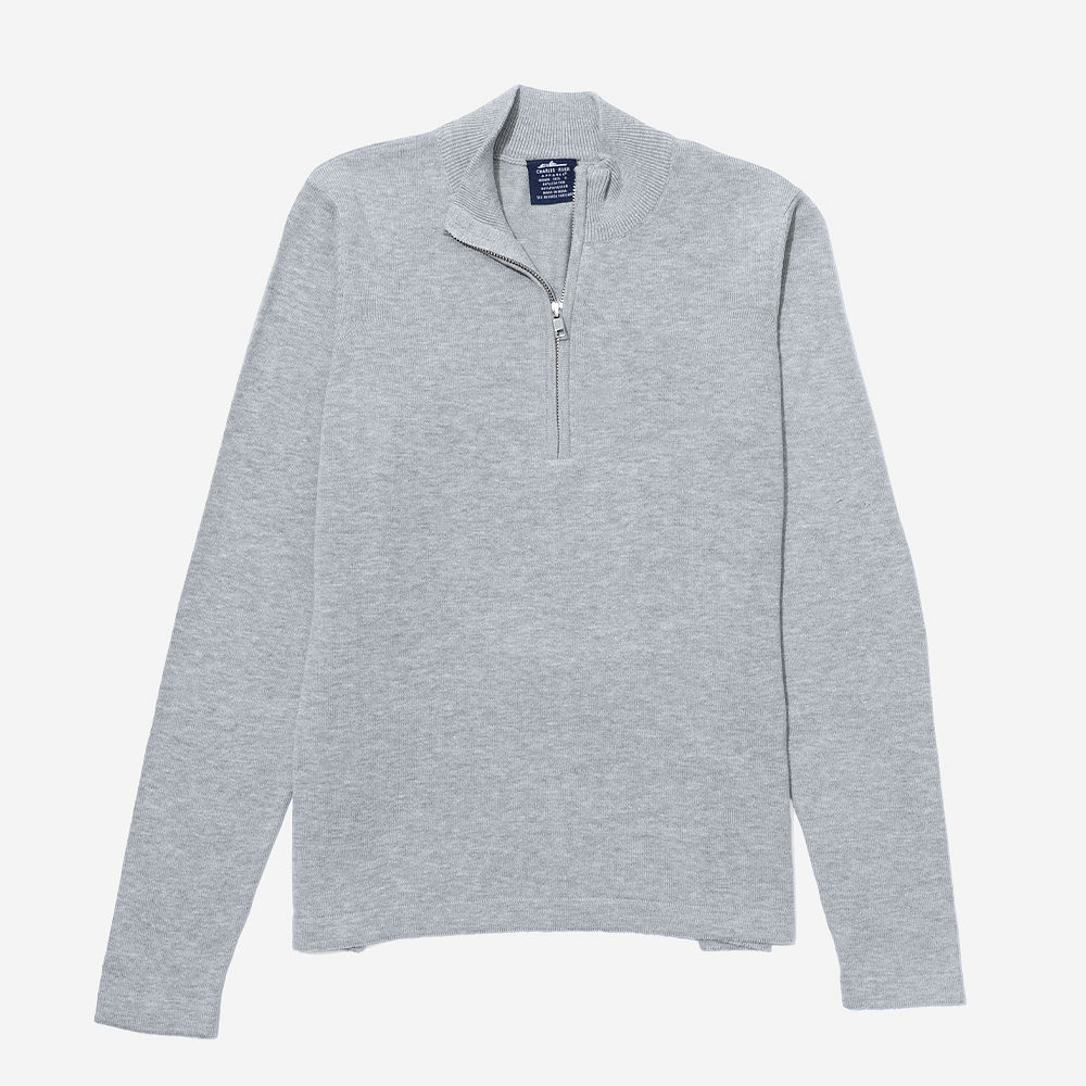 Monogrammed Knit Quarter Zip Pullover | Heathered Gray