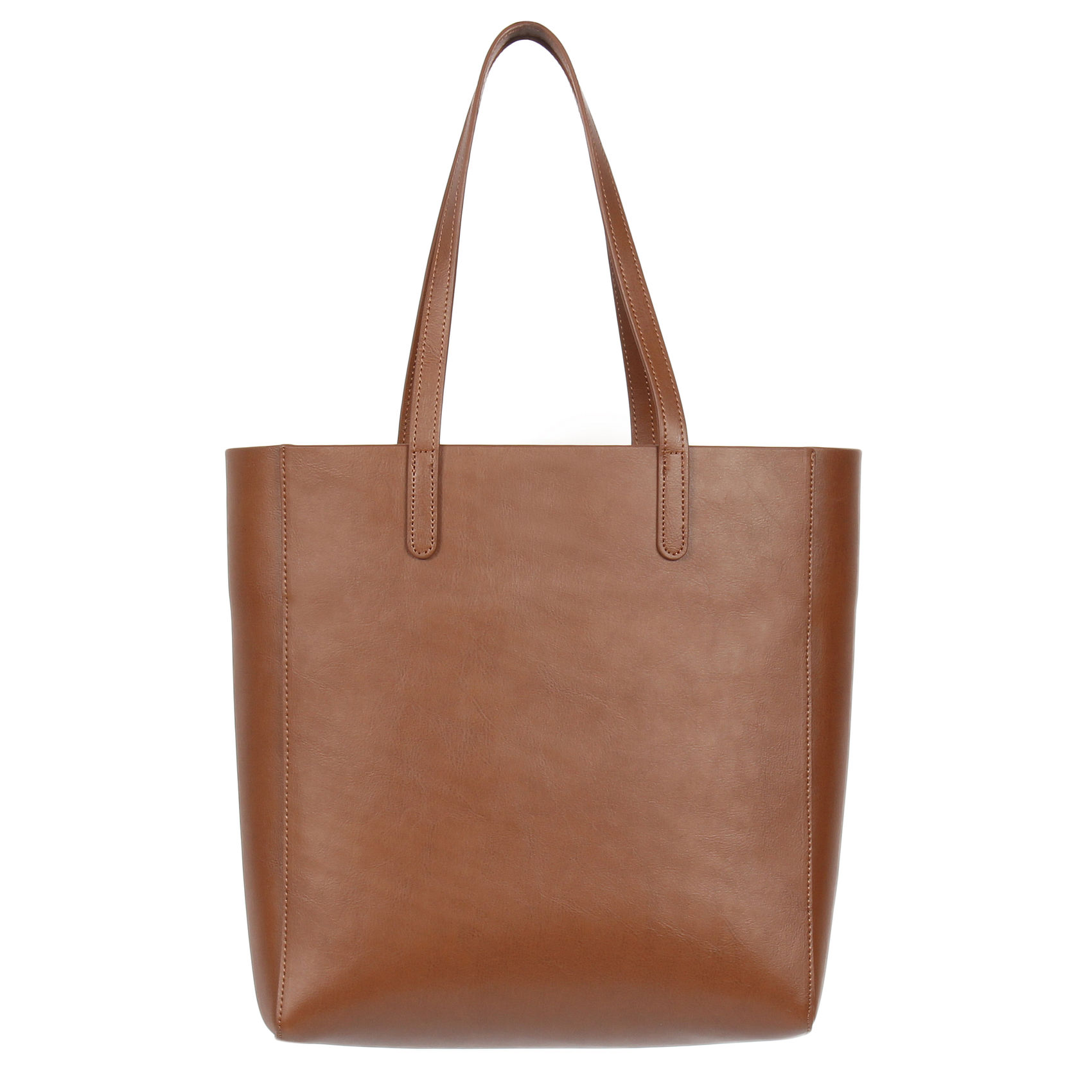 Model wearing dark brown leather simple deep tote