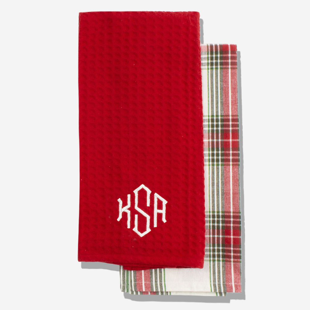 C0x Monogrammed Dish Towel In Holiday Plaid Updated 