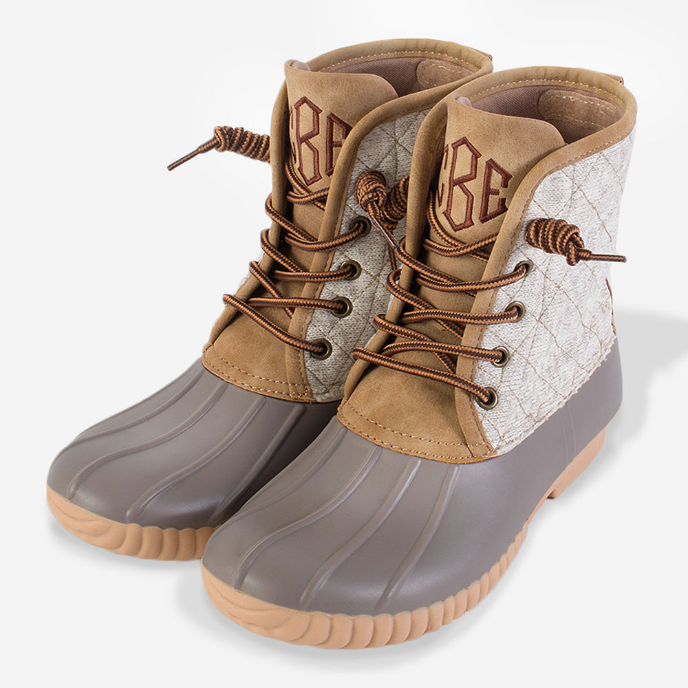 patterned duck boots