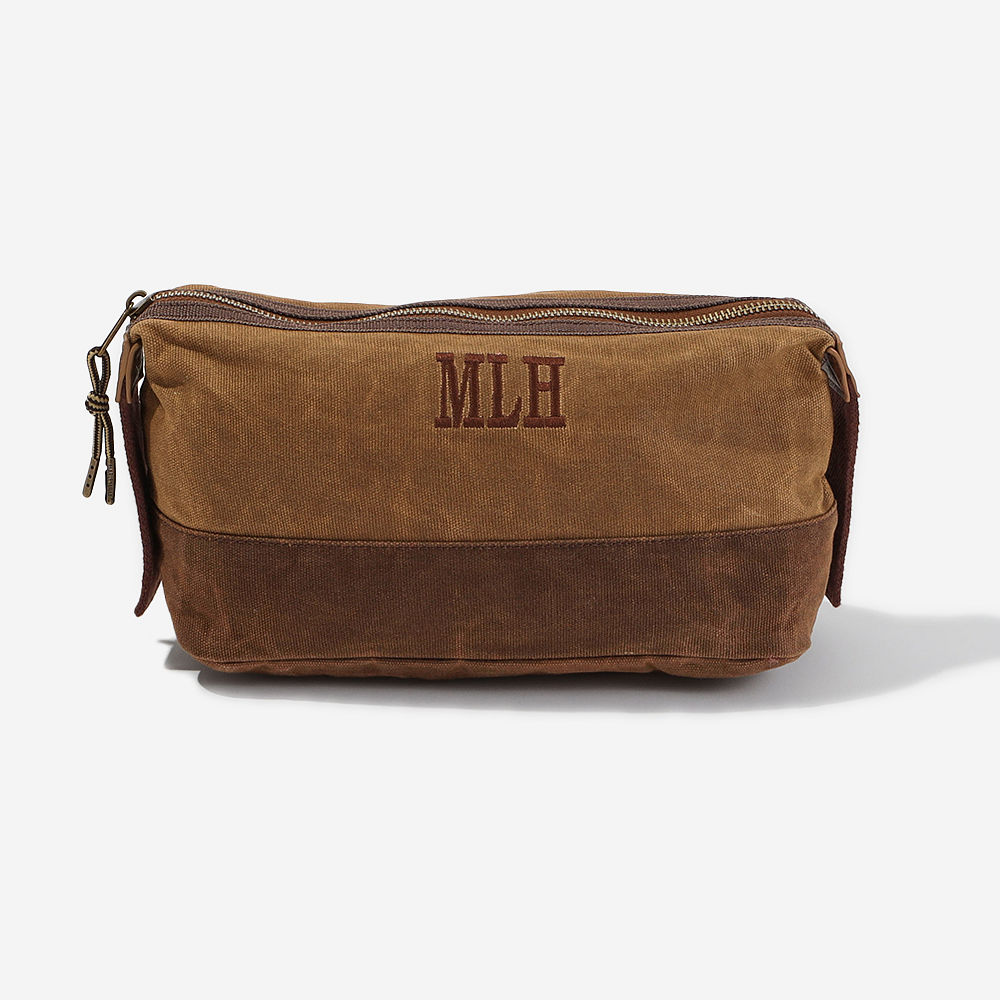 Monogrammed Waxed Canvas Dopp Kit