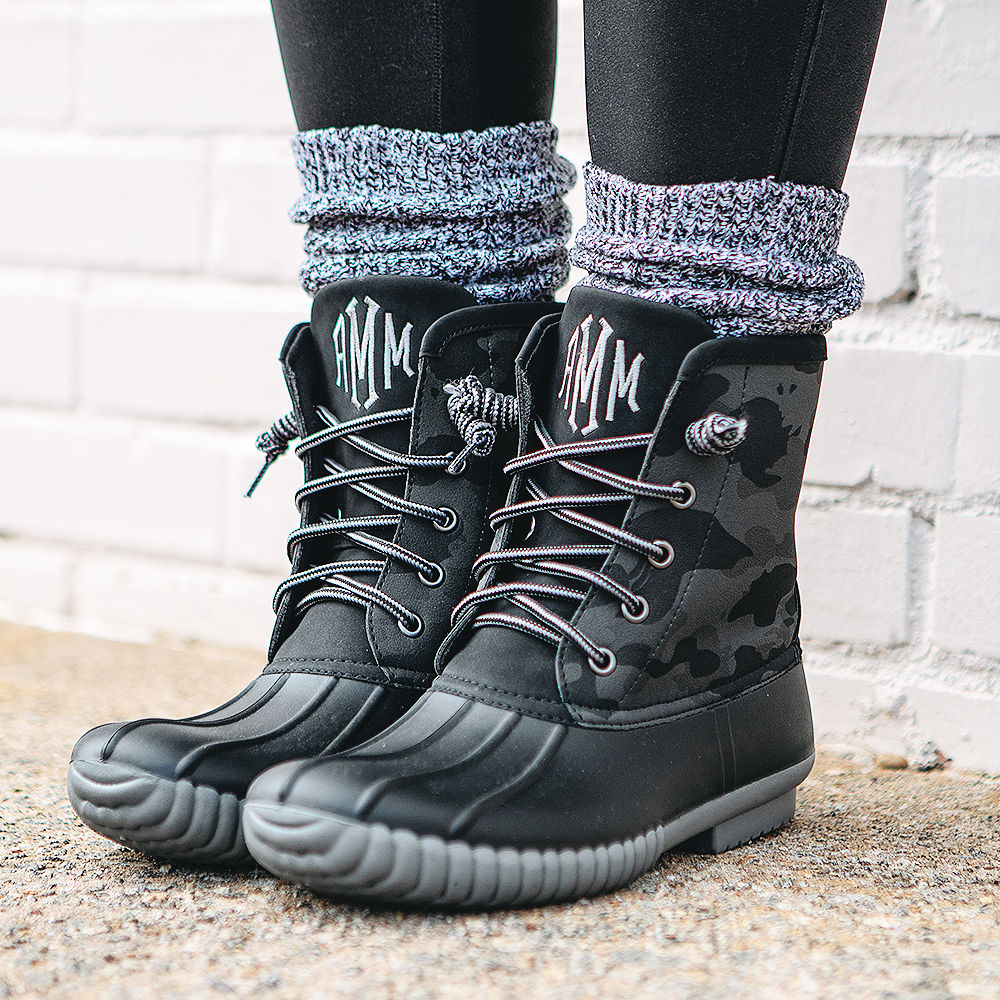 printed duck boots