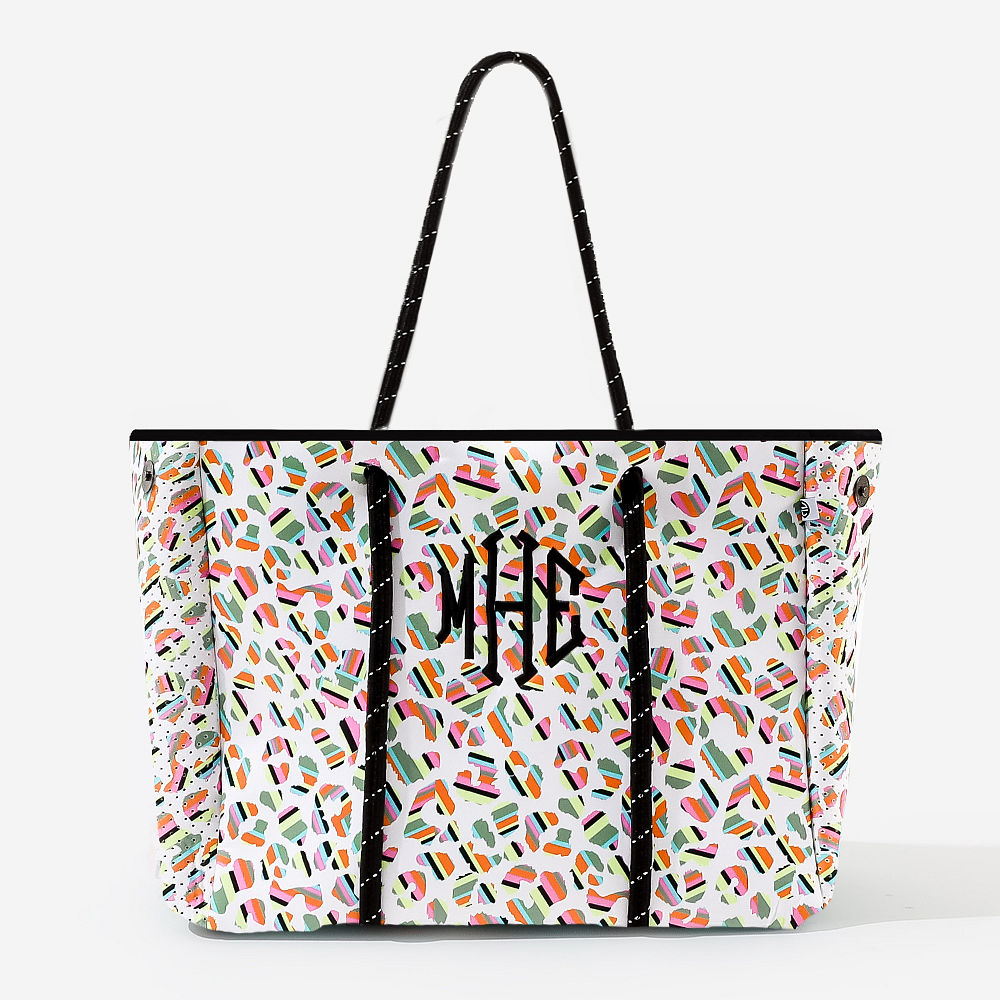 Grey/Black Leopard Neoprene Tote with Pink Stripe