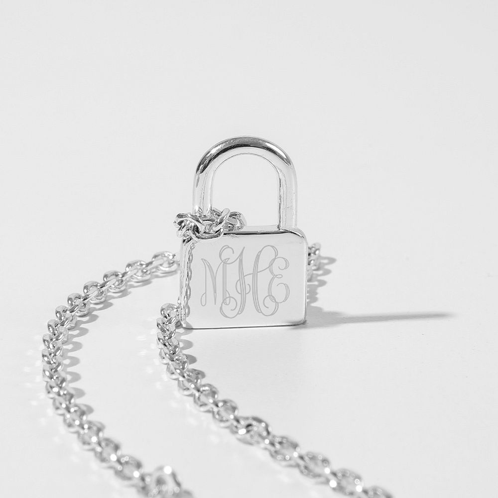 Engraved Necklace with Lock Pendant