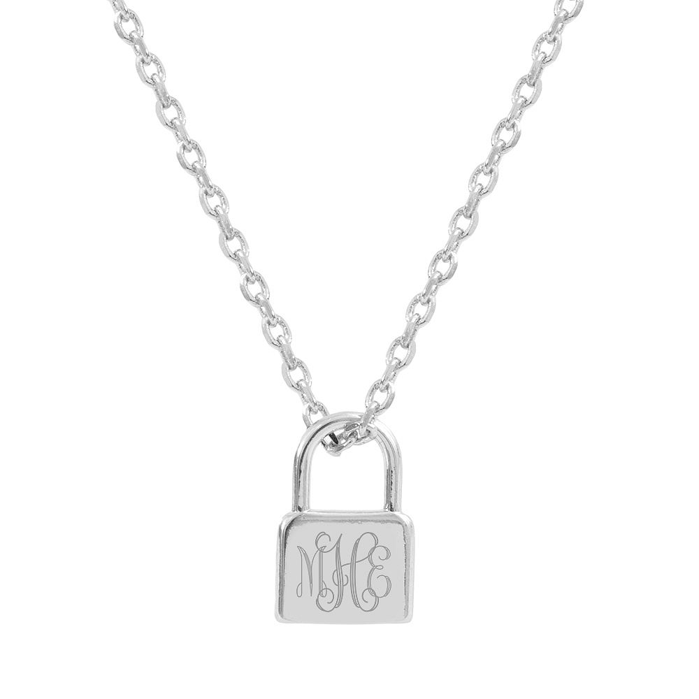 Engraved Necklace With Lock Pendant