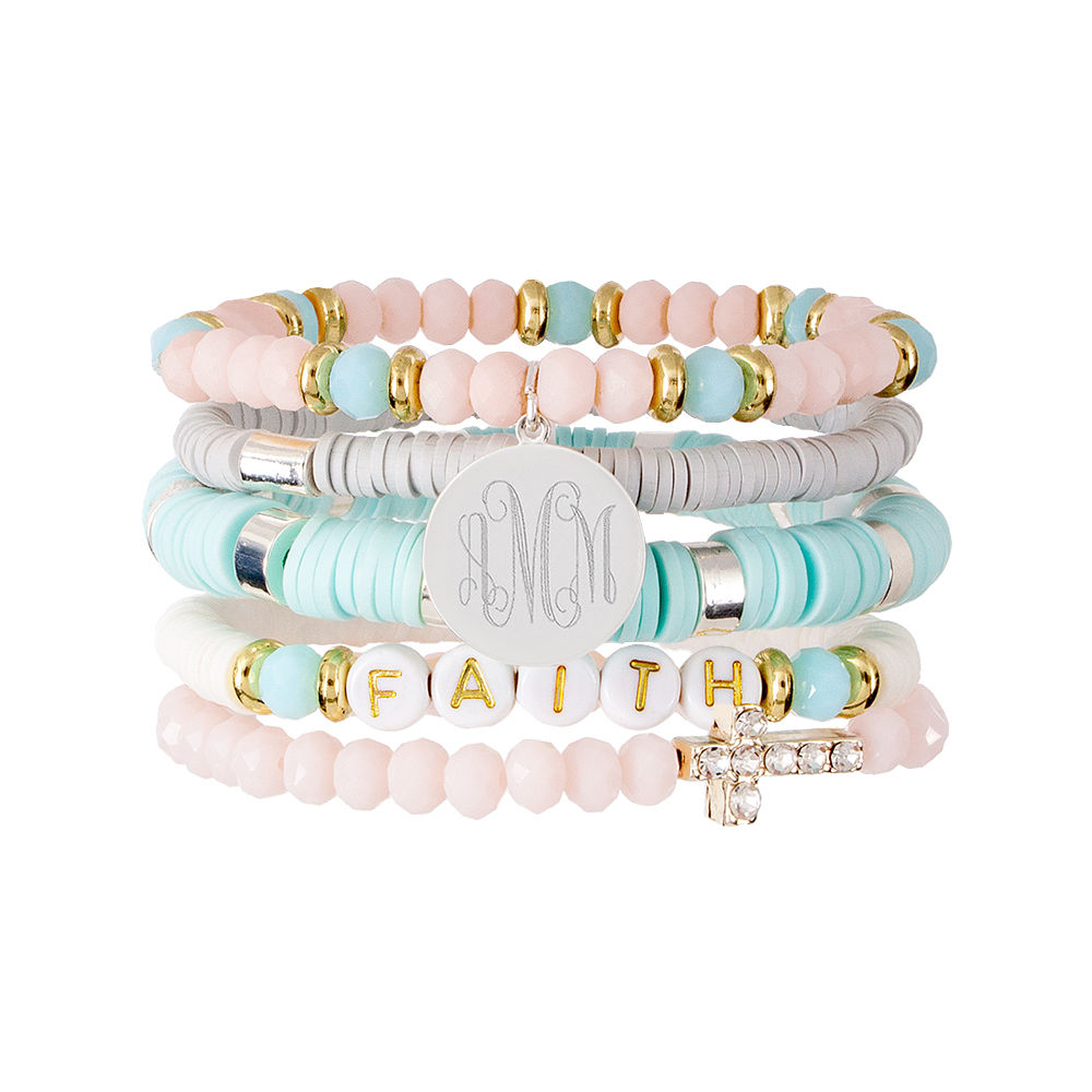 Engraved Beaded Faith Bracelet Stack — Marleylilly