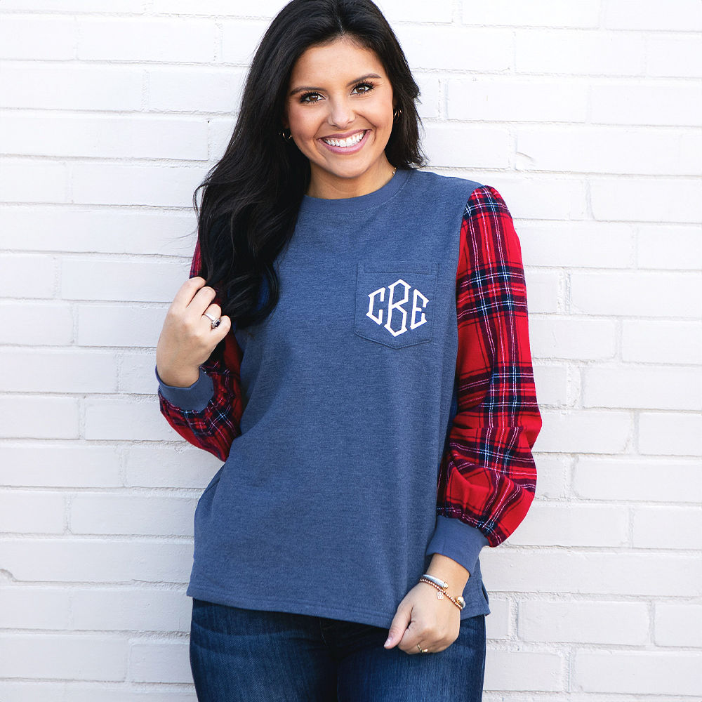 Personalized Plaid Sleeve Top - From Marleylilly