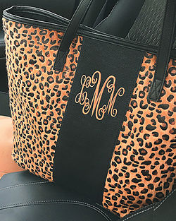 leopard monogram tote