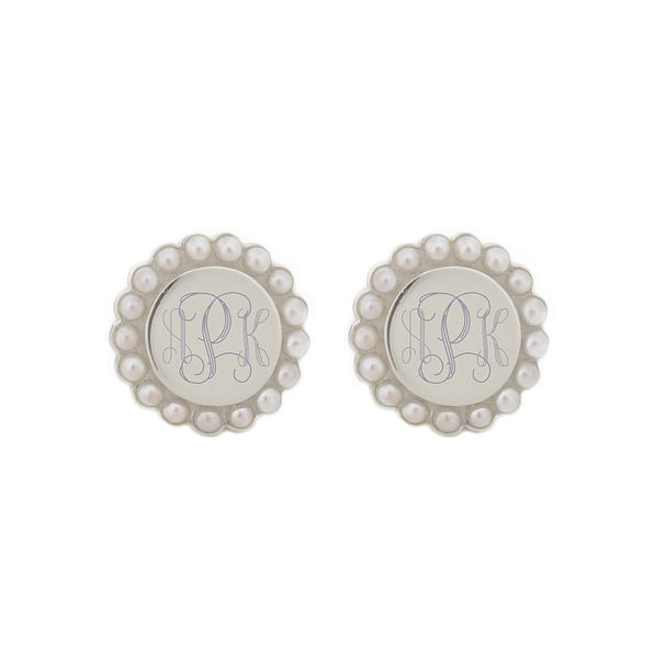 monogrammed pearl earrings in silver