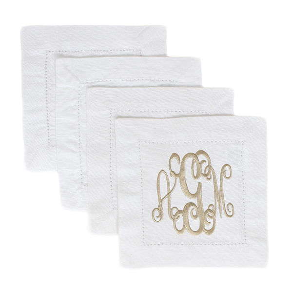 white monogrammed coaster set