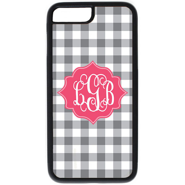 gray and white gingham personalized phone case