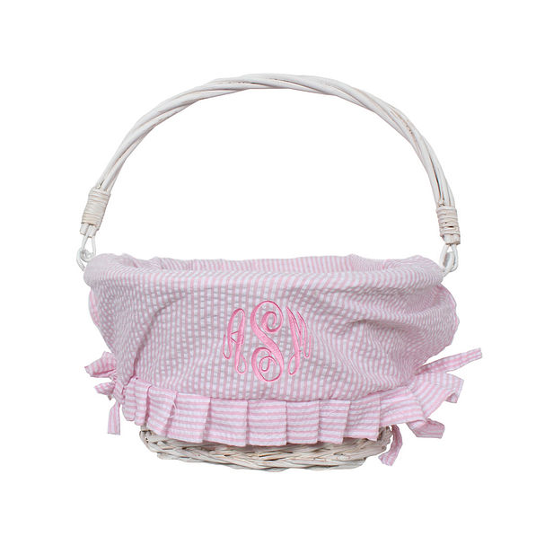 Monogrammed Seersucker Easter Basket in Pink Seersucker