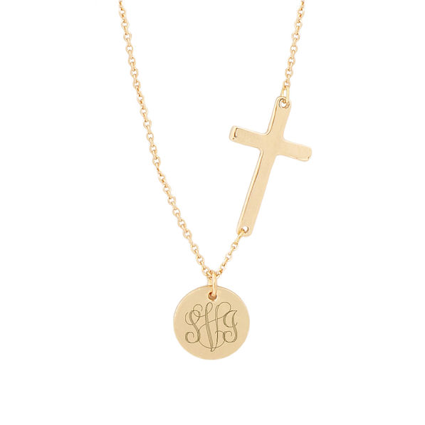 Personalized Cross Disc Necklace - Marleylilly