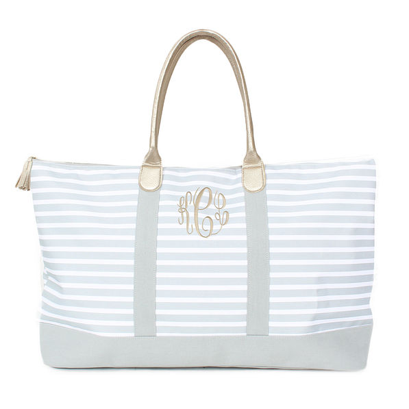 Monogrammed Travel Bag in gray stripe