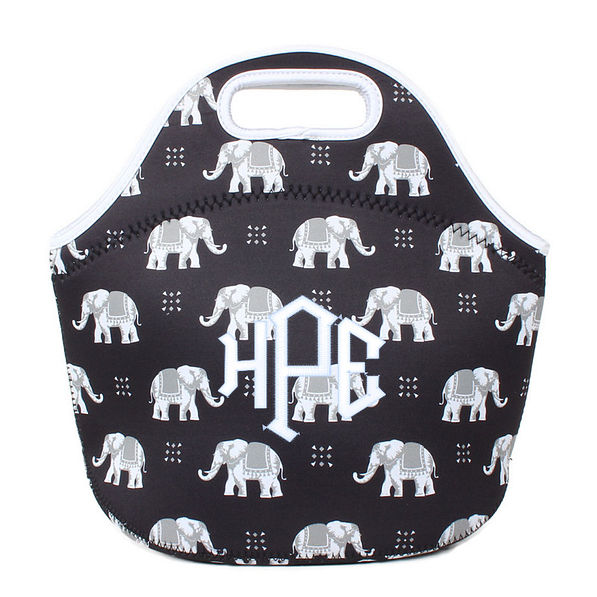 Elephants lunch bag with white embroidery Elephants lunch bag with white embroidery
