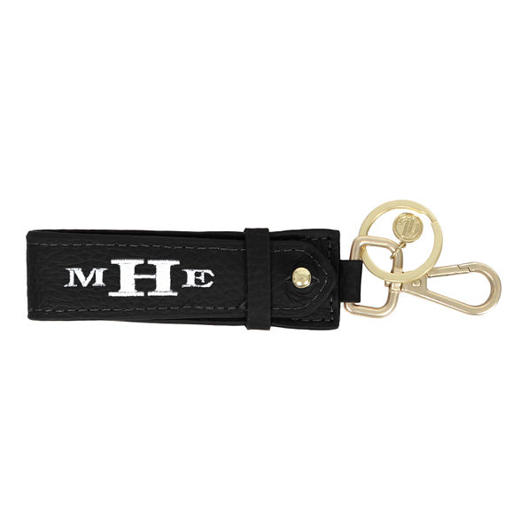 monogrammed black leather key fob gold hardware
