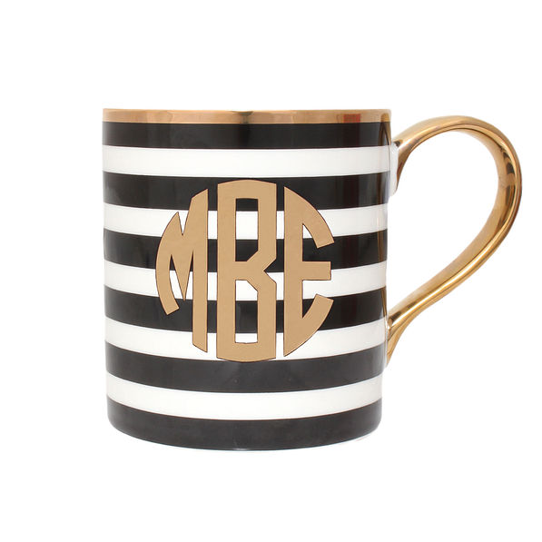 Black and White Striped Monogrammed Coffee Mug Black and White Striped Monogrammed Coffee Mug