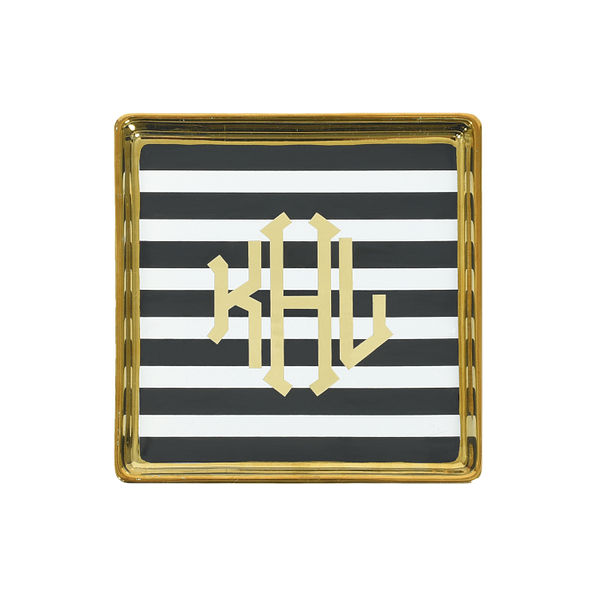 black and white stripe ceramic jewelry tray dish