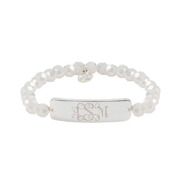 silver bar monogrammed beaded bracelet