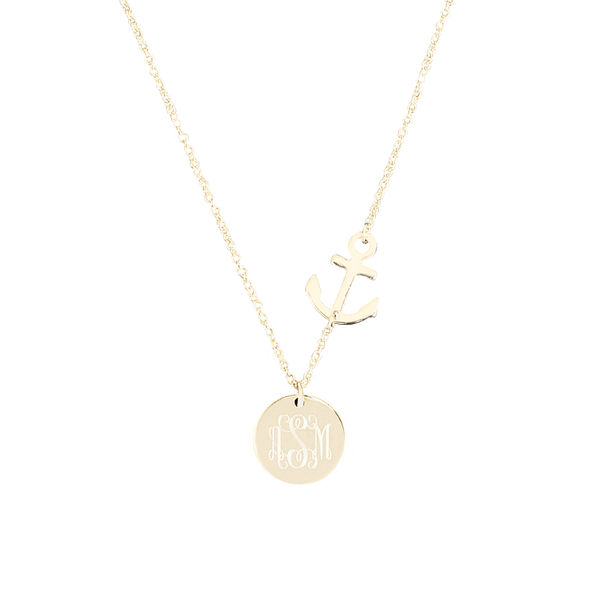 Monogrammed anchor necklace in gold