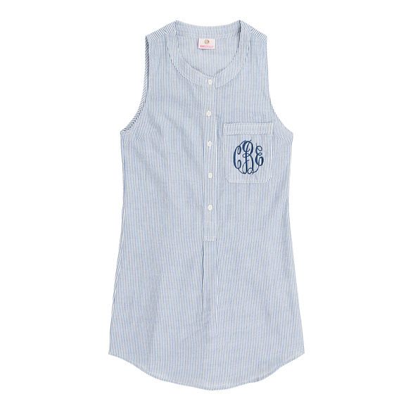 blue seersucker personalized sleeveless shirt