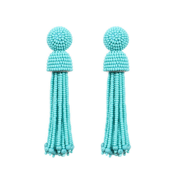 Beaded Turquoise Tassel Earrings