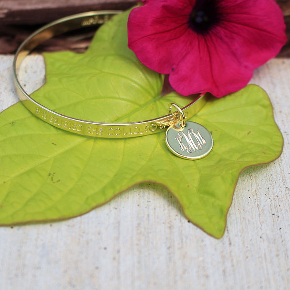 Silver Inspirational Bracelet with Green Leaf