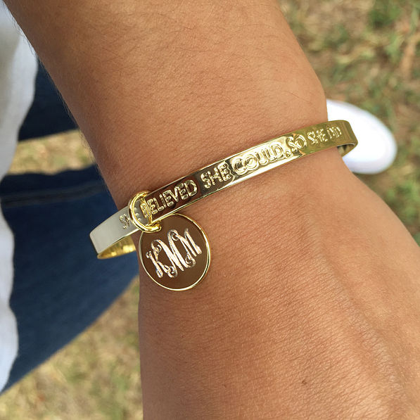 Gold She Believe She Could So She Did Bracelet with Personalized Charm
