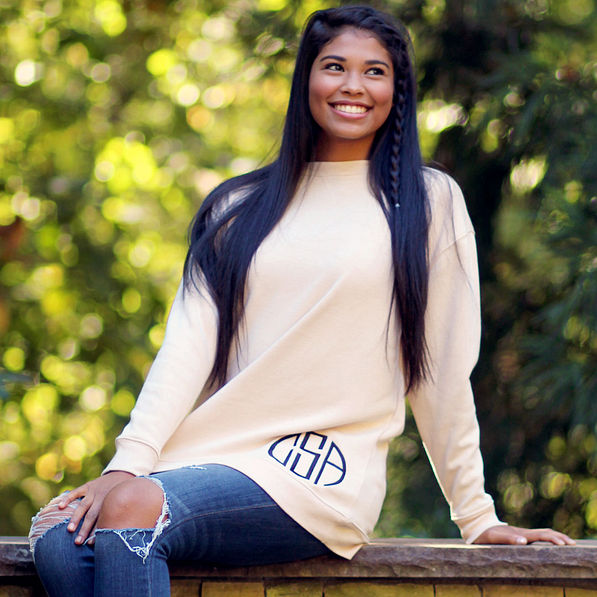 Monogrammed Sweatshirt Tunic in oatmeal