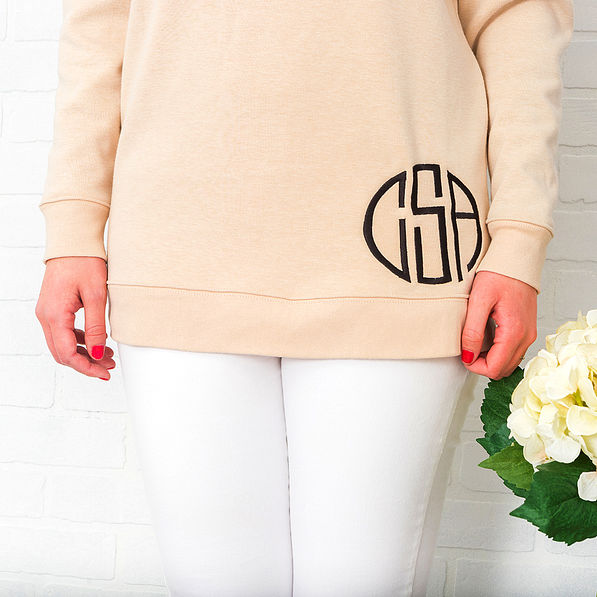 Custom Monogrammed Sweatshirt Tunic in oatmeal