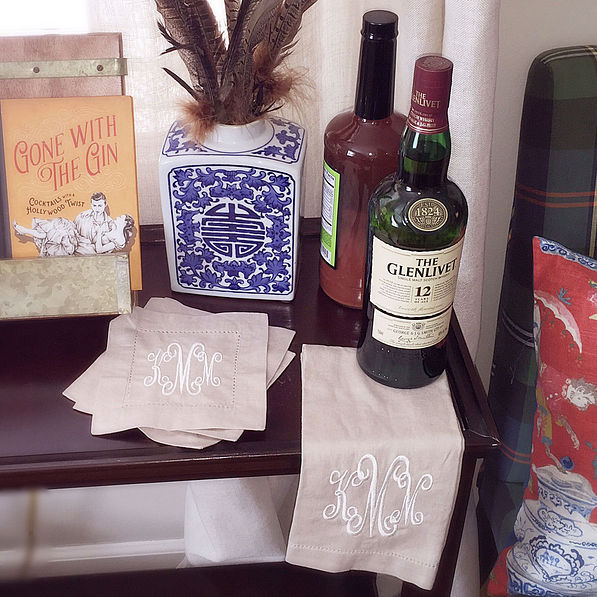Personalized monogrammed coaster set bar cart