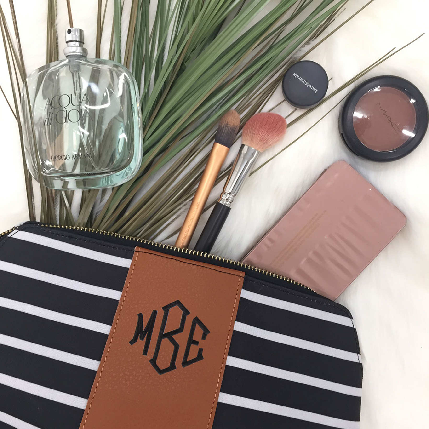 Monogrammed Cosmetic Bag Striped Black Marleylilly