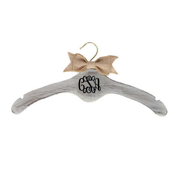 monogrammed hanger with burlap bow