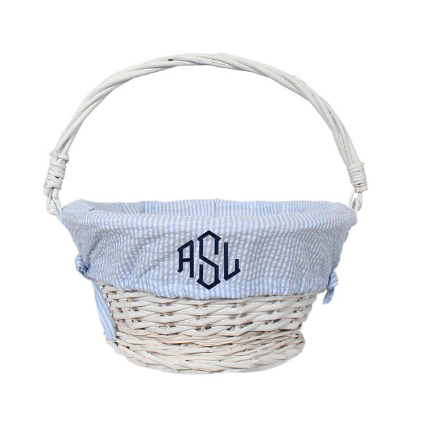 Monogrammed Seersucker Easter Basket in Blue Seersucker