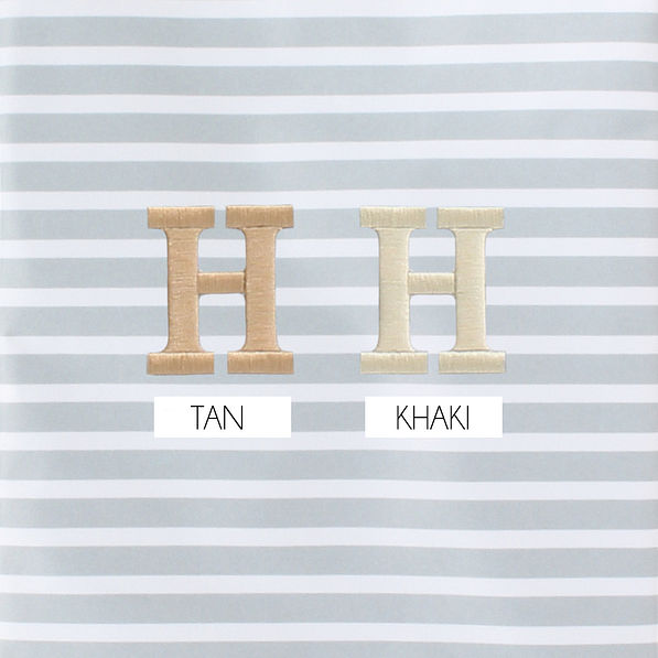 embroidered tan and khaki monogram thread