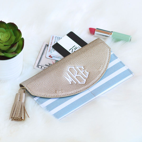 white and gray stripe personalized wallet