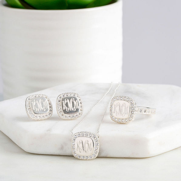 sterling silver monogrammed pave jewelry collection