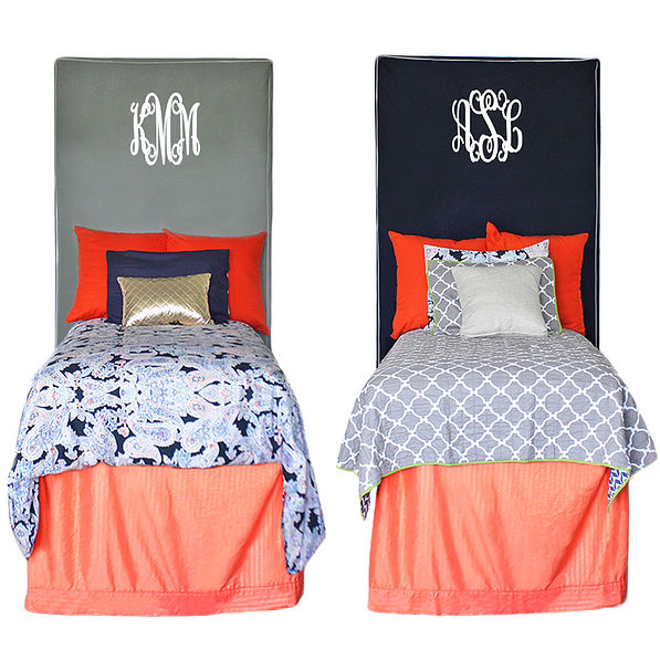 Monogrammed Headboard Slipcover on white background