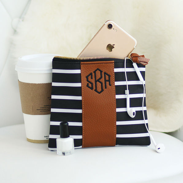 Black and White Monogrammed Zip Pouch
