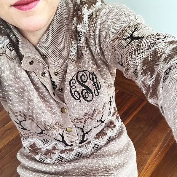 selfie of personalized knit sweater