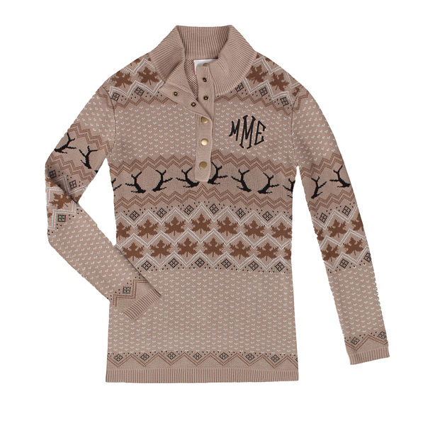 Monogrammed Knit Sweater in tan antlers